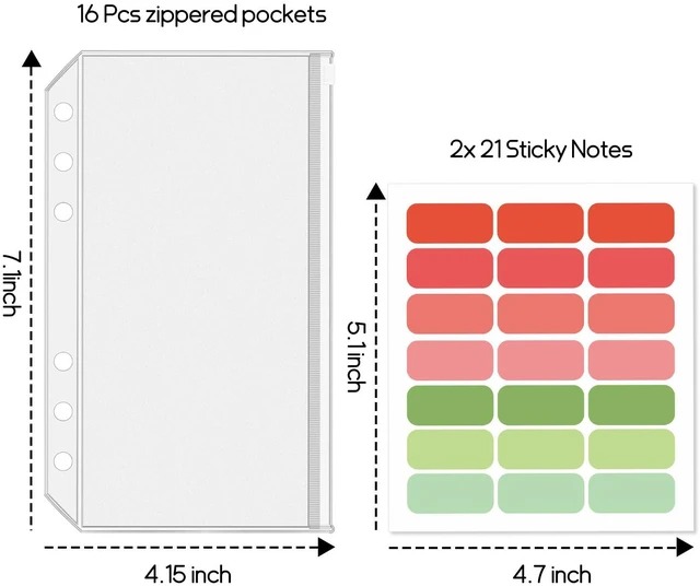Alt view image 2 of 7 - 16 Pcs A6 Zippered Binder Envelope Pouches for 6-Ring Budget Cash System, Clear Inserts for Money Saving and Budgeting, With 42 Sticky Labels