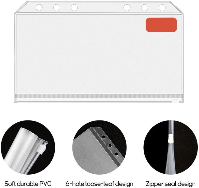 Alt view image 3 of 7 - 16 Pcs A6 Zippered Binder Envelope Pouches for 6-Ring Budget Cash System, Clear Inserts for Money Saving and Budgeting, With 42 Sticky Labels