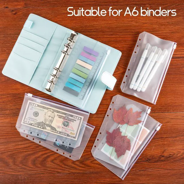 Alt view image 6 of 7 - 16 Pcs A6 Zippered Binder Envelope Pouches for 6-Ring Budget Cash System, Clear Inserts for Money Saving and Budgeting, With 42 Sticky Labels