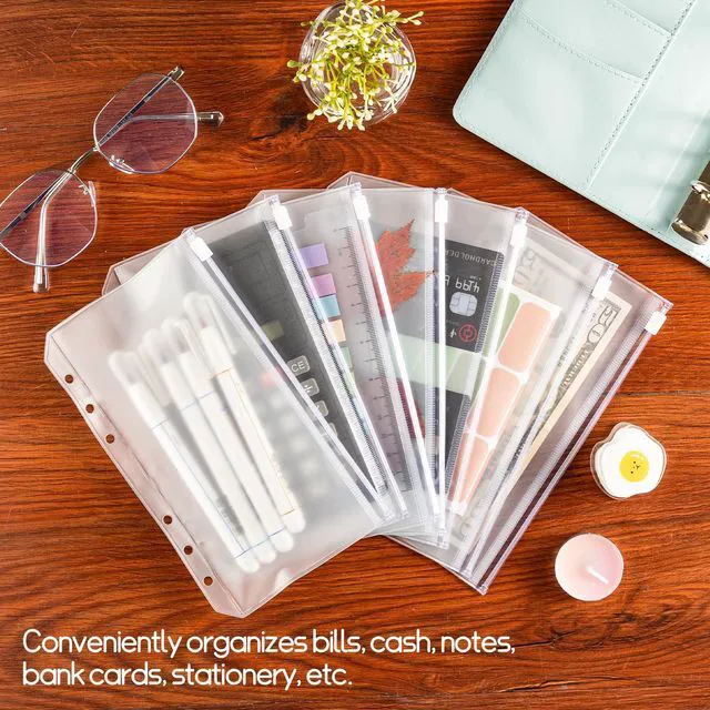 Alt view image 5 of 7 - 16 Pcs A6 Zippered Binder Envelope Pouches for 6-Ring Budget Cash System, Clear Inserts for Money Saving and Budgeting, With 42 Sticky Labels
