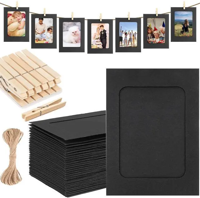 Main image of Paper Frames 4x6'', Black Paper Photo banner with Clip, Paper Hanging Picture Frames with String,10 Pack Paper Photo Frames for Graduation,Birthday,Famliy Wall Photo Display