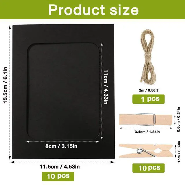 Alt view image 2 of 7 - Paper Frames 4x6'', Black Paper Photo banner with Clip, Paper Hanging Picture Frames with String,10 Pack Paper Photo Frames for Graduation,Birthday,Famliy Wall Photo Display