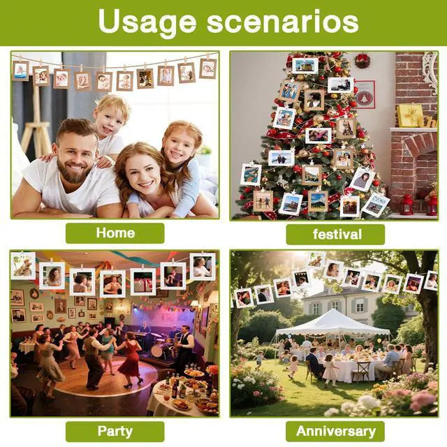 Alt view image 6 of 7 - Paper Frames 4x6'', Black Paper Photo banner with Clip, Paper Hanging Picture Frames with String,10 Pack Paper Photo Frames for Graduation,Birthday,Famliy Wall Photo Display
