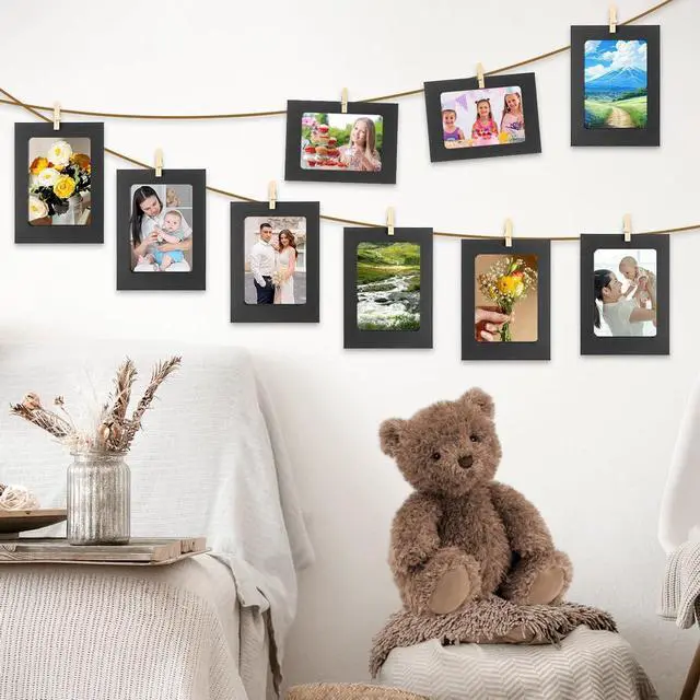 Alt view image 7 of 7 - Paper Frames 4x6'', Black Paper Photo banner with Clip, Paper Hanging Picture Frames with String,10 Pack Paper Photo Frames for Graduation,Birthday,Famliy Wall Photo Display