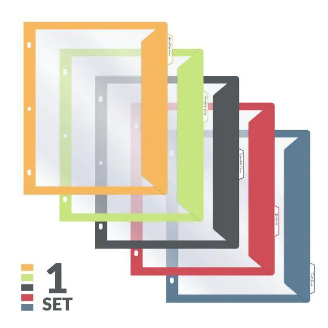 Alt view image 2 of 7 - 5-Tab Binder Pockets with Write-On Index Tabs, Assorted Colors, 8.5 x 11 Inches, 5 Pockets per Set (06650)