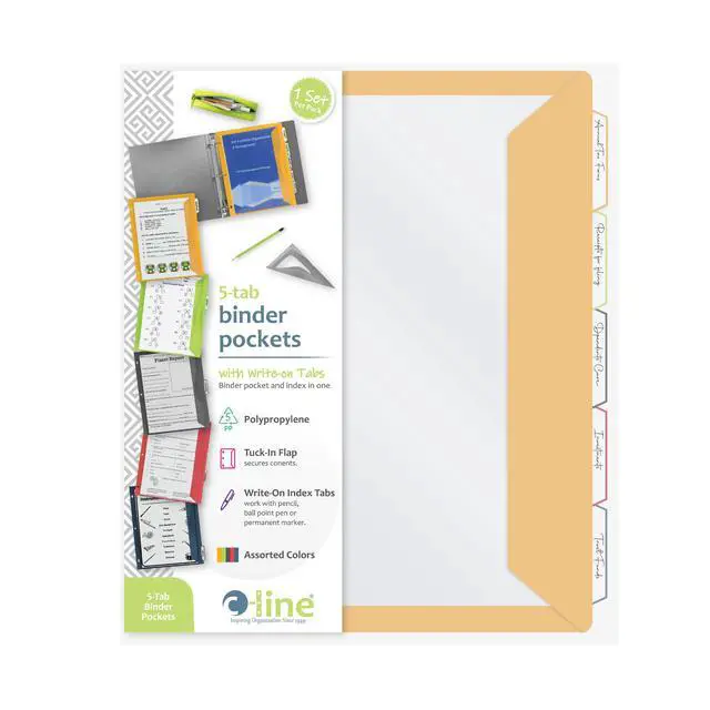 Alt view image 7 of 7 - 5-Tab Binder Pockets with Write-On Index Tabs, Assorted Colors, 8.5 x 11 Inches, 5 Pockets per Set (06650)
