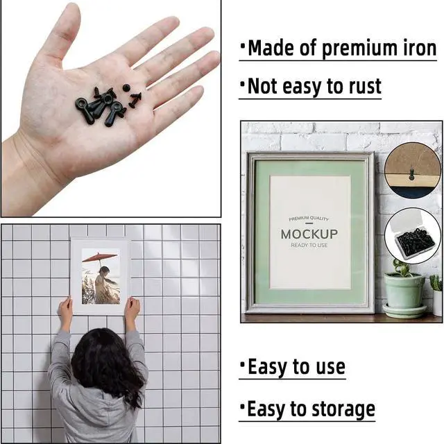 Alt view image 3 of 7 - 160-Piece Metal Picture Frame Set with 160 Screws, Turn Button Fasteners, Black Frame Hardware, Hanging Hangers for Photos, Crafts, Posters