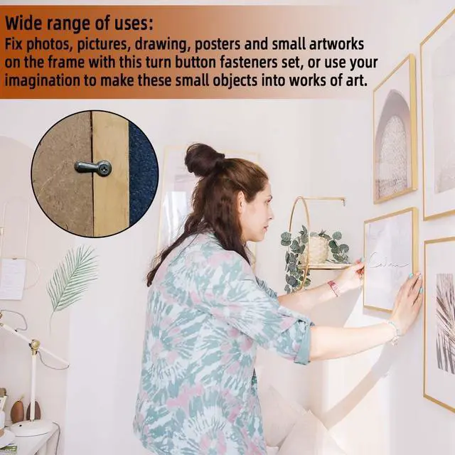 Alt view image 4 of 7 - 160-Piece Metal Picture Frame Set with 160 Screws, Turn Button Fasteners, Black Frame Hardware, Hanging Hangers for Photos, Crafts, Posters