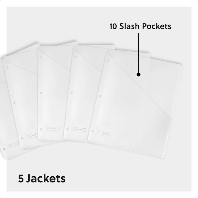 Alt view image 2 of 6 - Plastic Binder Pocket Slash File Jacket, Clear, 5 Count | Binder pockets for a 3 ring binder: 5 clear plastic file folders with pockets, three-hole punched, letter size.