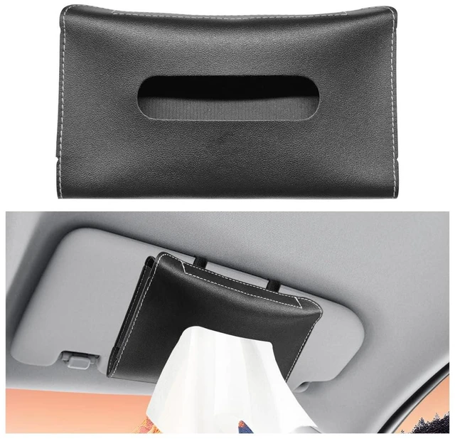 Main image of Car Visor Tissue Holder - Leather Tissue Box Holders Car Mask Dispenser - Hanging Car Napkin Holder Auto Tissues Dispenser - Rectangular Mask Holders Sun Visor Accessory for Vehicles (Black)