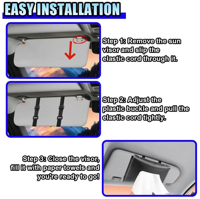 Alt view image 6 of 6 - Car Visor Tissue Holder - Leather Tissue Box Holders Car Mask Dispenser - Hanging Car Napkin Holder Auto Tissues Dispenser - Rectangular Mask Holders Sun Visor Accessory for Vehicles (Black)