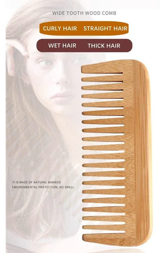 Alt view image 5 of 7 - Wide-Tooth Bamboo Hair Detangling Comb, No Handle, Anti-Static, For Long Hair