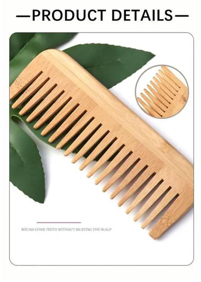 Alt view image 4 of 7 - Wide-Tooth Bamboo Hair Detangling Comb, No Handle, Anti-Static, For Long Hair