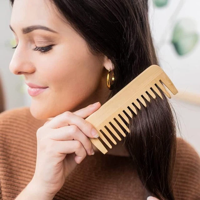 Alt view image 6 of 7 - Wide-Tooth Bamboo Hair Detangling Comb, No Handle, Anti-Static, For Long Hair