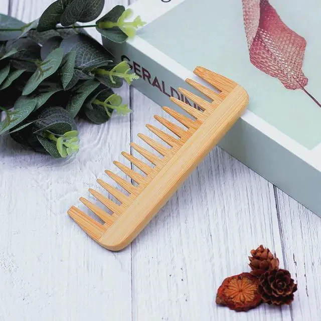 Alt view image 7 of 7 - Wide-Tooth Bamboo Hair Detangling Comb, No Handle, Anti-Static, For Long Hair