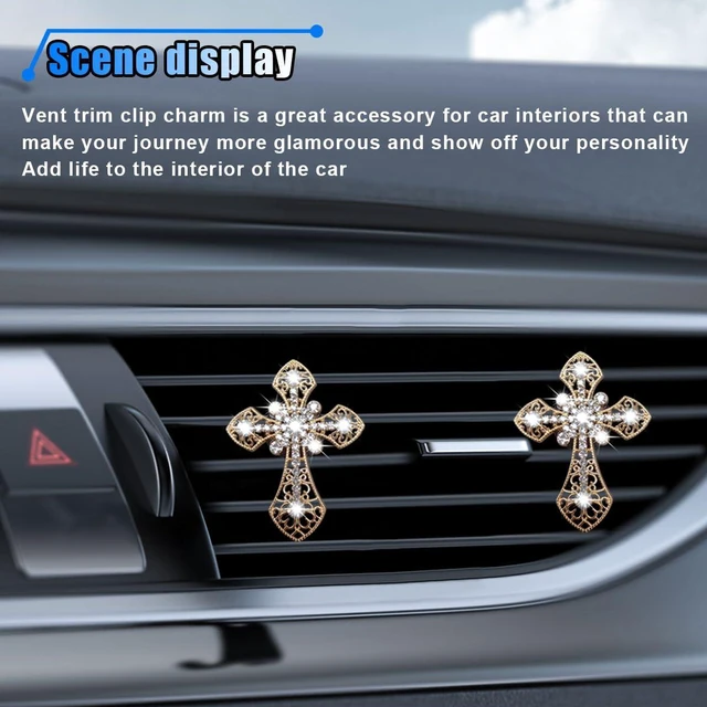 Alt view image 5 of 6 - Bling Car Dashboard Air Vent Trim Clips, Crystal Rhinestone Air Vent Clips, Car Interior Decoration Accessories, Cross Air Conditioning Outlet Clip for Women Girls (Gold, 2PCS)
