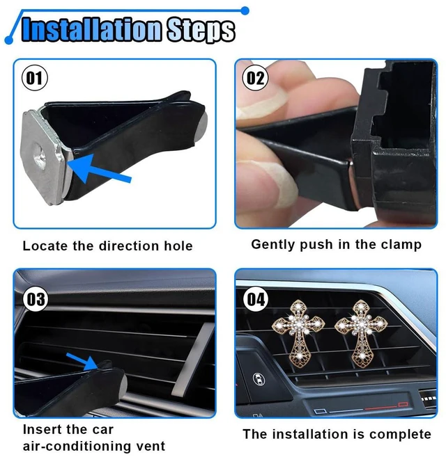 Alt view image 3 of 6 - Bling Car Dashboard Air Vent Trim Clips, Crystal Rhinestone Air Vent Clips, Car Interior Decoration Accessories, Cross Air Conditioning Outlet Clip for Women Girls (Gold, 2PCS)
