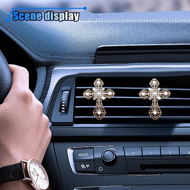 Alt view image 6 of 6 - Bling Car Dashboard Air Vent Trim Clips, Crystal Rhinestone Air Vent Clips, Car Interior Decoration Accessories, Cross Air Conditioning Outlet Clip for Women Girls (Gold, 2PCS)
