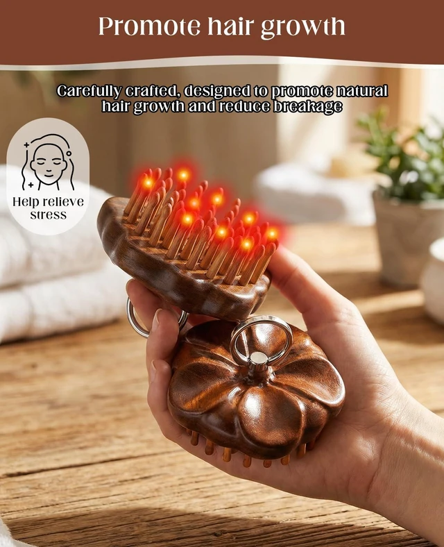 Alt view image 2 of 7 - Scalp Massager Hair Growth Brush, Wooden Scalp Massage Tool with Ring Handle, Portable Detangling Comb