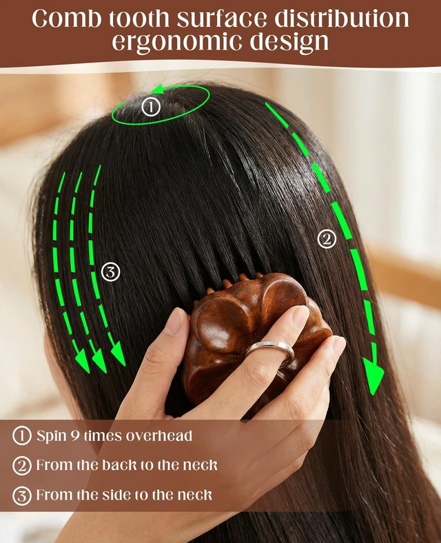 Alt view image 4 of 7 - Scalp Massager Hair Growth Brush, Wooden Scalp Massage Tool with Ring Handle, Portable Detangling Comb