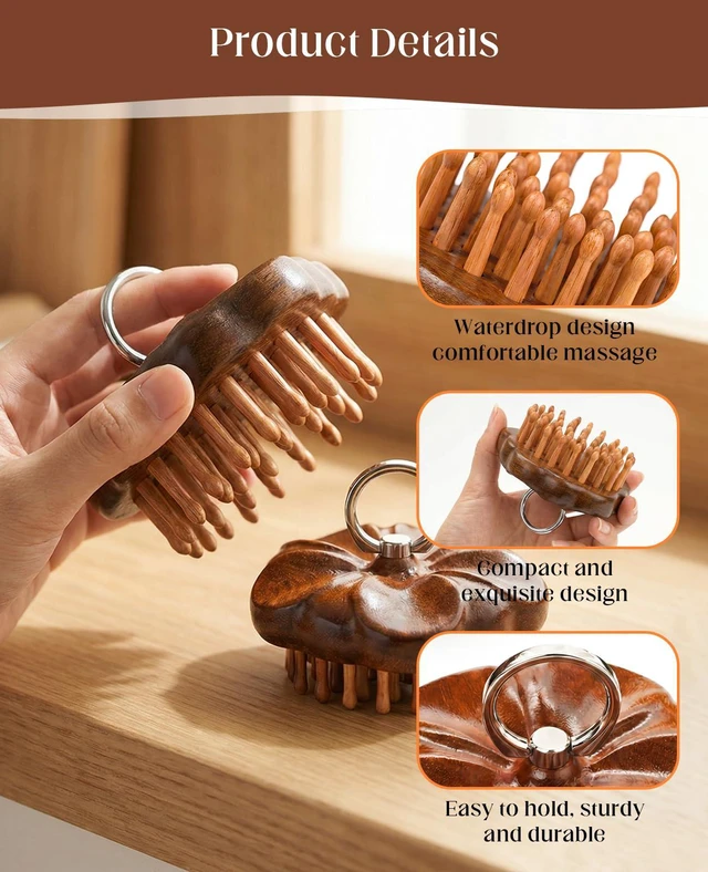 Alt view image 5 of 7 - Scalp Massager Hair Growth Brush, Wooden Scalp Massage Tool with Ring Handle, Portable Detangling Comb