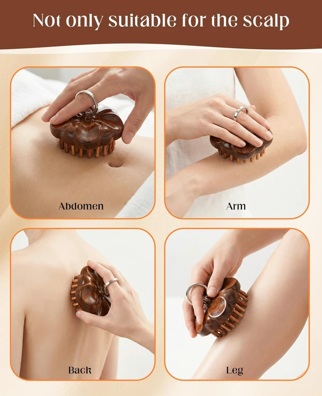 Alt view image 6 of 7 - Scalp Massager Hair Growth Brush, Wooden Scalp Massage Tool with Ring Handle, Portable Detangling Comb