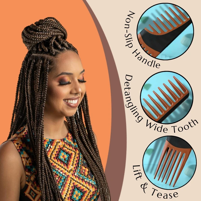 Alt view image 2 of 7 - Premium Duo Combo Detangling Hair Lifting Comb Wide Tooth Teasing Curly Straight Thick Wet Shower Wavy Afro Long Mohawk Wigs Men Women Volume Styling Heat Resistant Non-Slip