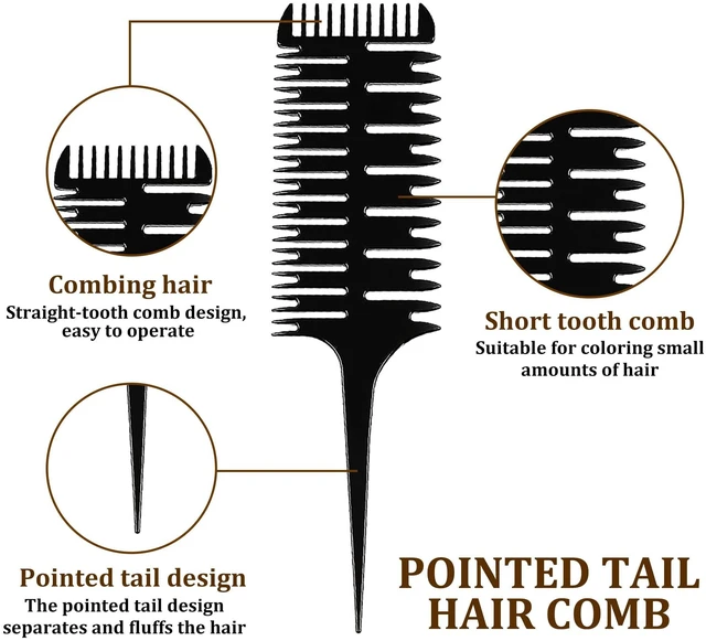 Alt view image 4 of 7 - 1st Choice Professional Hair Combs for Women Styling Hair Combs Plastic Weaving Combs for Highlighting,3-Way Weaving & Sectioning Foiling Comb for Hair Coloring, Highlighting, Balayage
