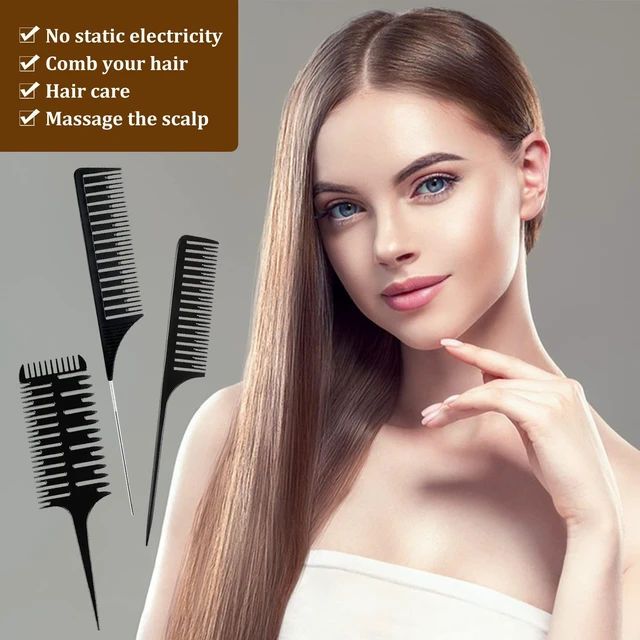 Alt view image 6 of 7 - 1st Choice Professional Hair Combs for Women Styling Hair Combs Plastic Weaving Combs for Highlighting,3-Way Weaving & Sectioning Foiling Comb for Hair Coloring, Highlighting, Balayage