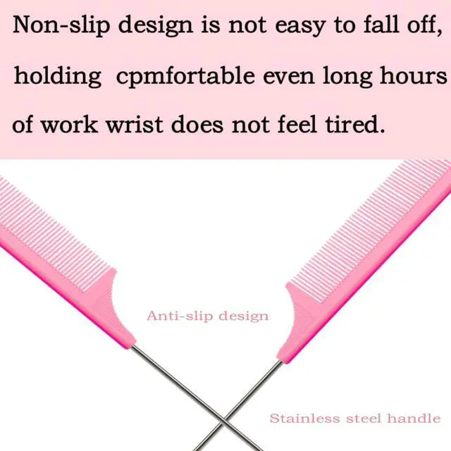 Alt view image 5 of 7 - 8pcs Rat Tail Combs Set,Long Steel Pin Teasing Combs for Salon Hair Stylists,2 styles and multiple colorsb of Metal Parting Combs for Women,Hair Teasing Fine Tooth Comb Aigee