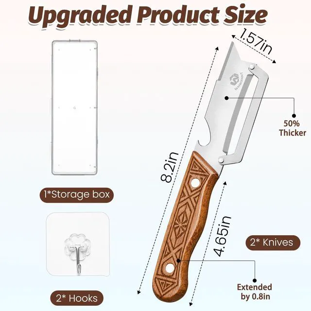 Alt view image 9 of 9 - Multifunctional Vegetable Peeler, 50% Thicker Ultra-Sharp Stainless Steel Peeler Knife, Wooden Handle & Bottle Opener 4-in-1, for Vegetables Fruits Potatoes Carrots, Peelers for Kitchen (1 Pack)