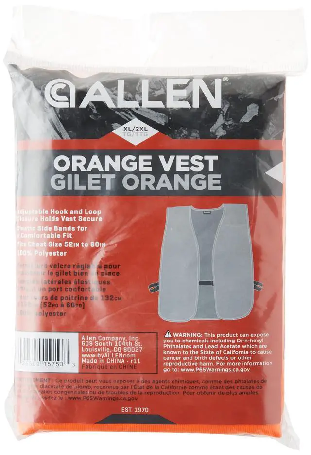 Alt view image 2 of 7 - Company Blaze Orange Hunting Vest (Adult, XL or Child) Quiet Polyester, No Zippers - Adjustable Hook and Loop Closure - Fits Over Jacket (26"-60") - High Visibility Vest - Hunting Accessories