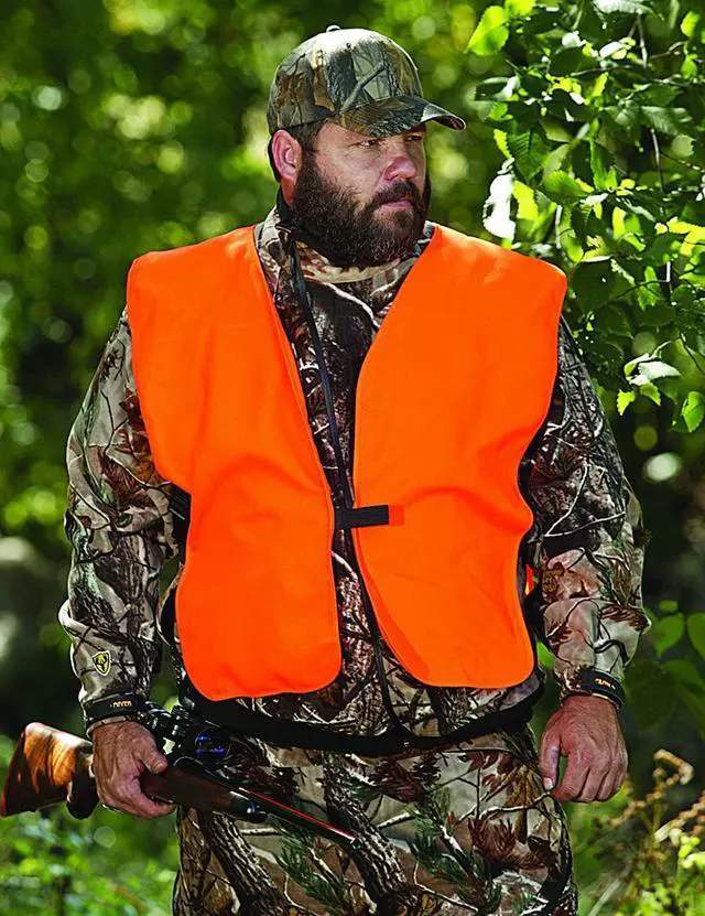 Alt view image 7 of 7 - Company Blaze Orange Hunting Vest (Adult, XL or Child) Quiet Polyester, No Zippers - Adjustable Hook and Loop Closure - Fits Over Jacket (26"-60") - High Visibility Vest - Hunting Accessories