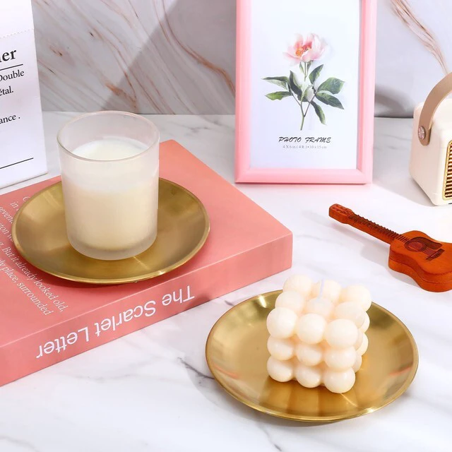 Alt view image 4 of 7 - 2 Pack Gold Pillar Candle Holders Decor, 5.5 Inch Round Flat Candle Tray for Pillar Scented Ball Candles Decorative Candle Stand for Coffee Table Decor Wedding Party Home Decor