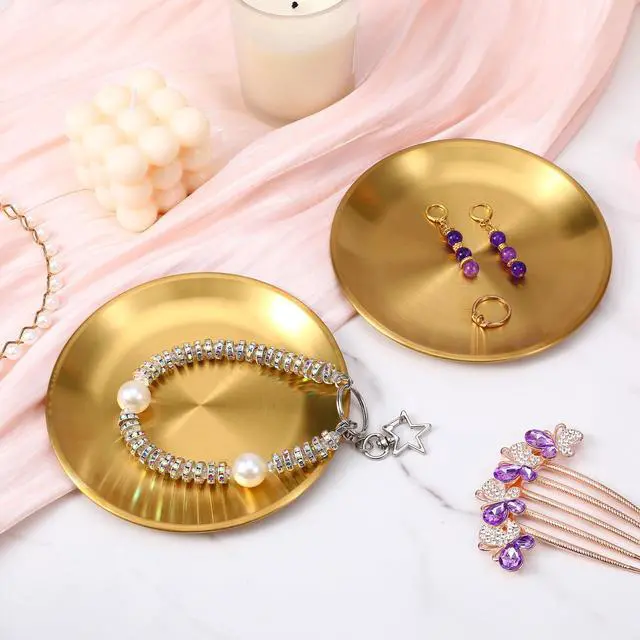 Alt view image 7 of 7 - 2 Pack Gold Pillar Candle Holders Decor, 5.5 Inch Round Flat Candle Tray for Pillar Scented Ball Candles Decorative Candle Stand for Coffee Table Decor Wedding Party Home Decor