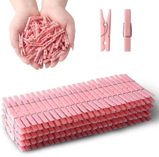 Main image of 200PCS Pink Plastic Clothes Pins for Girl/Boy Baby Don't say Baby Shower Games, DIY Crafts, Photos 1.35 Inch Small Mini Pins, Tiny Clips for Laundry & Picture Displays Gender Reveal Party Decorations