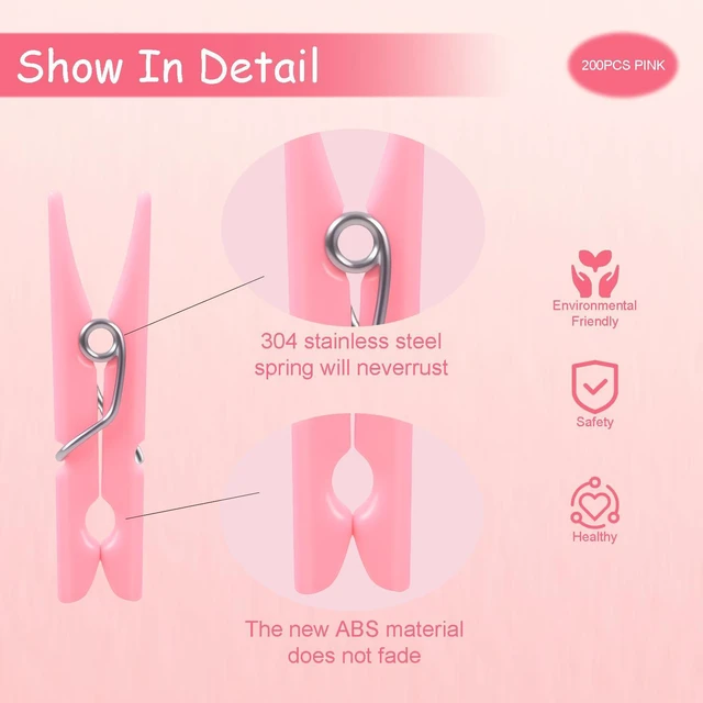 Alt view image 3 of 7 - 200PCS Pink Plastic Clothes Pins for Girl/Boy Baby Don't say Baby Shower Games, DIY Crafts, Photos 1.35 Inch Small Mini Pins, Tiny Clips for Laundry & Picture Displays Gender Reveal Party Decorations