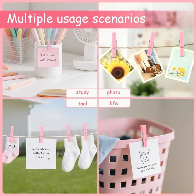 Alt view image 7 of 7 - 200PCS Pink Plastic Clothes Pins for Girl/Boy Baby Don't say Baby Shower Games, DIY Crafts, Photos 1.35 Inch Small Mini Pins, Tiny Clips for Laundry & Picture Displays Gender Reveal Party Decorations