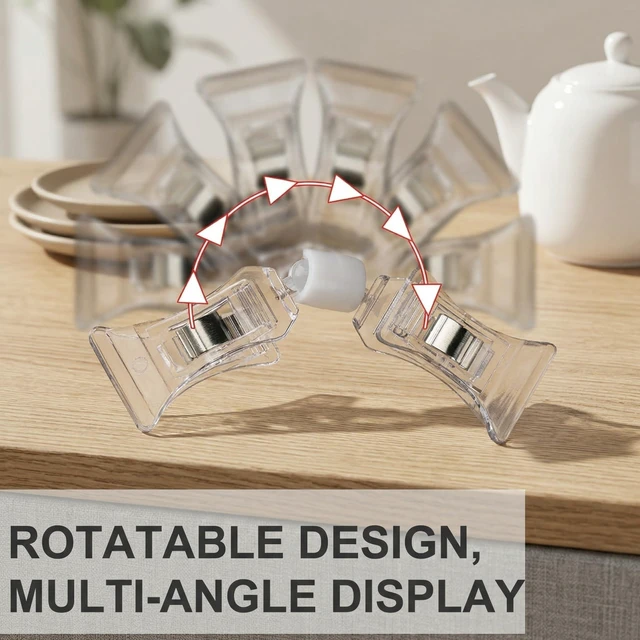 Alt view image 4 of 7 - Double Sided Sign Holder Clips, Clear, 2 Pcs | Rotatable Clip on Price Tag Label Holders, Adjustable Stand Retail Stores Merchandise, Spring Clamp Secures Clothing Tags