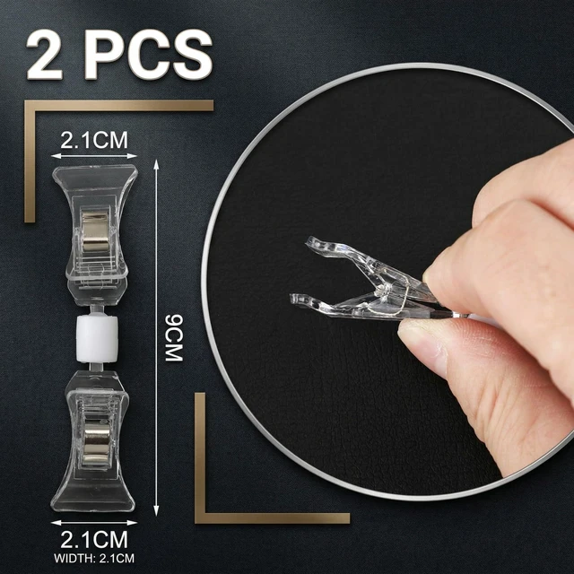 Alt view image 2 of 7 - Double Sided Sign Holder Clips, Clear, 2 Pcs | Rotatable Clip on Price Tag Label Holders, Adjustable Stand Retail Stores Merchandise, Spring Clamp Secures Clothing Tags
