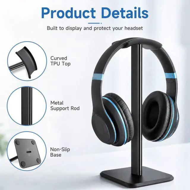 Alt view image 3 of 6 - Headphone Stand Headset Stand, Detachable Headset Holder, Earbuds Mount