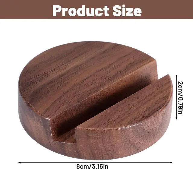 Alt view image 2 of 7 - Walnut Wood Phone Stand, Single Slot Round Portable Mobile Cell Phone Holder, Minimalistic Modern Desk Tabletop Organizer for Kitchen Bathroom Office Accessories