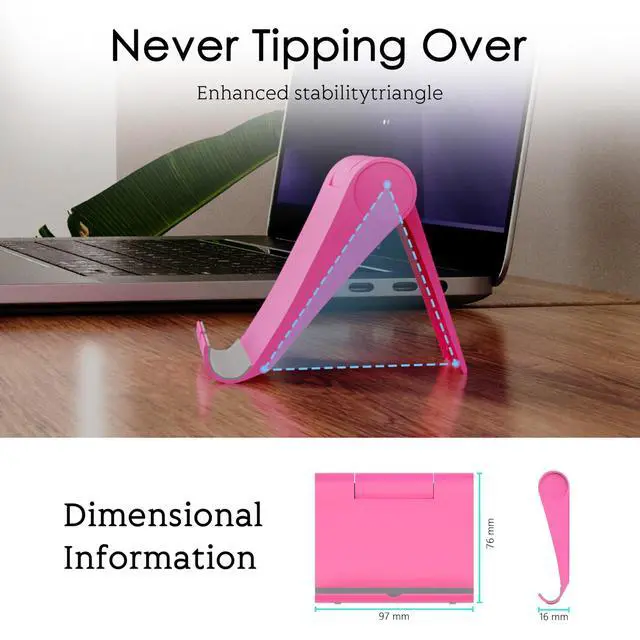 Alt view image 4 of 7 - Cell Phone Stand for Desk, Foldable and Adjustable Multi-Angle Holder Dock, Universal Compatibility for Most Phone and Tablet, Portable and Sturdy Design for Office and Home (Pink)