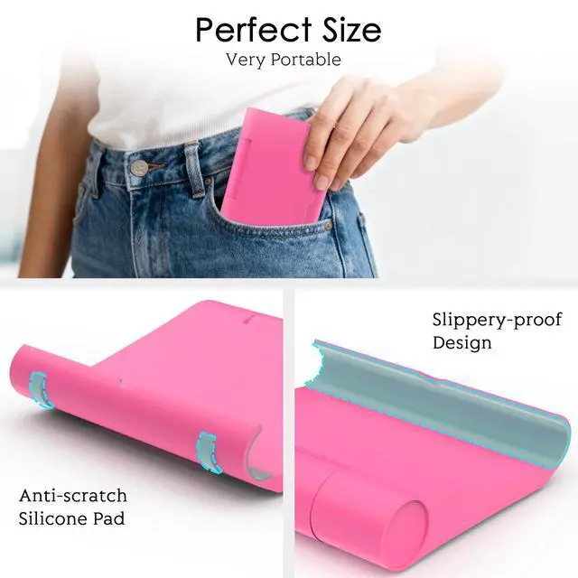 Alt view image 5 of 7 - Cell Phone Stand for Desk, Foldable and Adjustable Multi-Angle Holder Dock, Universal Compatibility for Most Phone and Tablet, Portable and Sturdy Design for Office and Home (Pink)