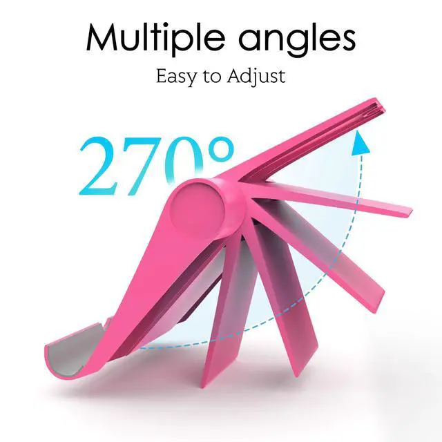 Alt view image 3 of 7 - Cell Phone Stand for Desk, Foldable and Adjustable Multi-Angle Holder Dock, Universal Compatibility for Most Phone and Tablet, Portable and Sturdy Design for Office and Home (Pink)