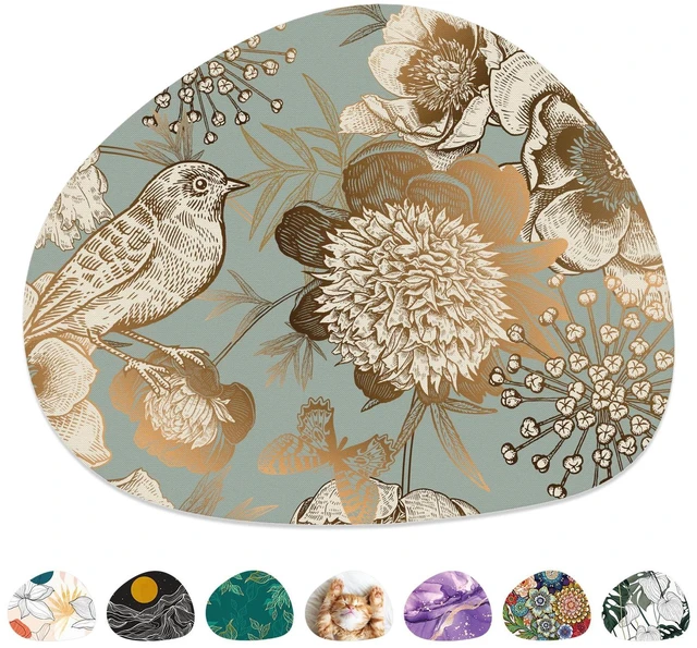 Main image of Mouse Pad, Premium-Textured Oval Computer Pad, 8.7" x 7.1" Thick 3 mm Anti-Slip Waterproof Rubber Cute Mouse Mat for Office, Home, Gaming, Laptop, PC, Classical Flower and Bird