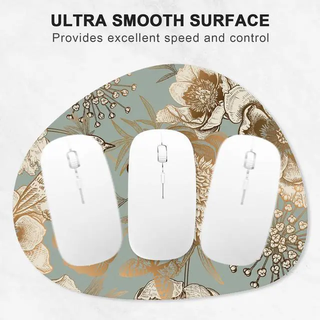 Alt view image 2 of 7 - Mouse Pad, Premium-Textured Oval Computer Pad, 8.7" x 7.1" Thick 3 mm Anti-Slip Waterproof Rubber Cute Mouse Mat for Office, Home, Gaming, Laptop, PC, Classical Flower and Bird