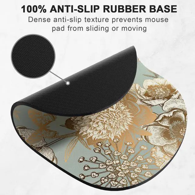 Alt view image 3 of 7 - Mouse Pad, Premium-Textured Oval Computer Pad, 8.7" x 7.1" Thick 3 mm Anti-Slip Waterproof Rubber Cute Mouse Mat for Office, Home, Gaming, Laptop, PC, Classical Flower and Bird