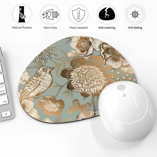 Alt view image 5 of 7 - Mouse Pad, Premium-Textured Oval Computer Pad, 8.7" x 7.1" Thick 3 mm Anti-Slip Waterproof Rubber Cute Mouse Mat for Office, Home, Gaming, Laptop, PC, Classical Flower and Bird