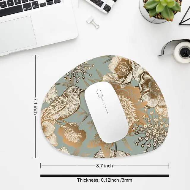 Alt view image 6 of 7 - Mouse Pad, Premium-Textured Oval Computer Pad, 8.7" x 7.1" Thick 3 mm Anti-Slip Waterproof Rubber Cute Mouse Mat for Office, Home, Gaming, Laptop, PC, Classical Flower and Bird